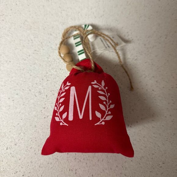 Other - Farmhouse Monogram “M” Ornament | Red Fabric Christmas Decor | NWT